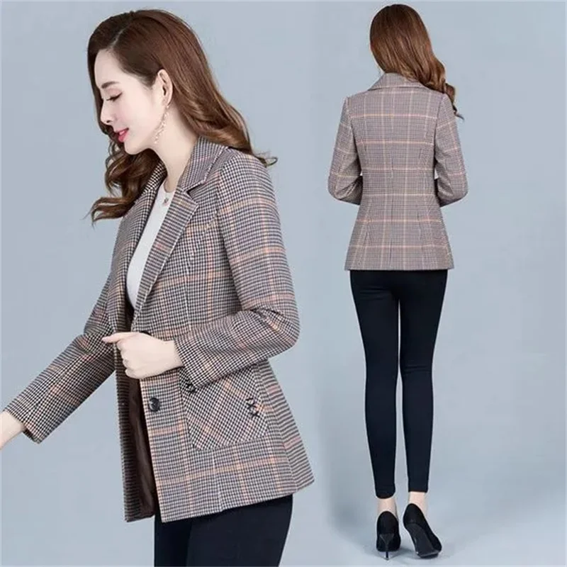 Casaco de terno pequeno xadrez feminino, blazer casual solto, blusa feminina, moda coreana, novo para primavera e verão, 2024