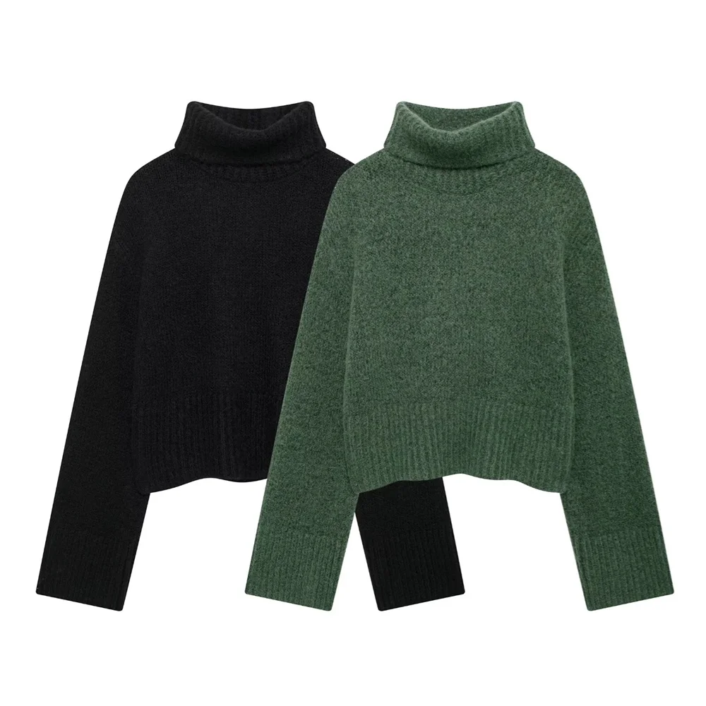 PB&ZA Women's Loose High Neck Long Sleeve Autumn/Winter New Solid Color Knitted Hoodie