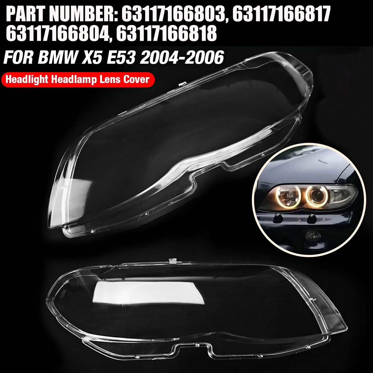 For BMW X5 E53 2004-2006 Headlight Lens Cover Lampshade Glass Shell Front Lampshade Head Light Cover Lamp Lens Car Accessories