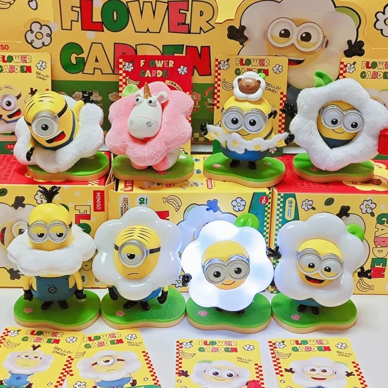 MINISO Minions Flower Park Series Blind Box Surprise Gift Cute Action Figure Toys Tabletop Decoration for Birthday Surprise Gift