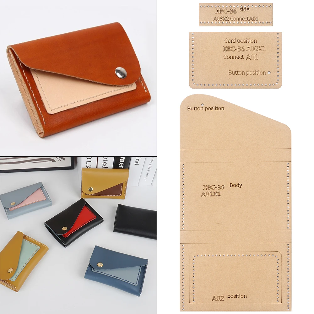 DIY Wallet Sewing Patterns, Hand-Held Card Bags Kraft Paper Templates, DIY Faux Leather Handmade Crafts Paper Stencils
