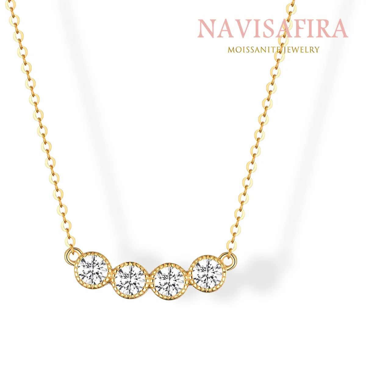 

S925 Gold-Plated Four-Stone Moissanite Pendant – Elegant Minimalist Design, Perfect for Daily Wear and Special Occasions