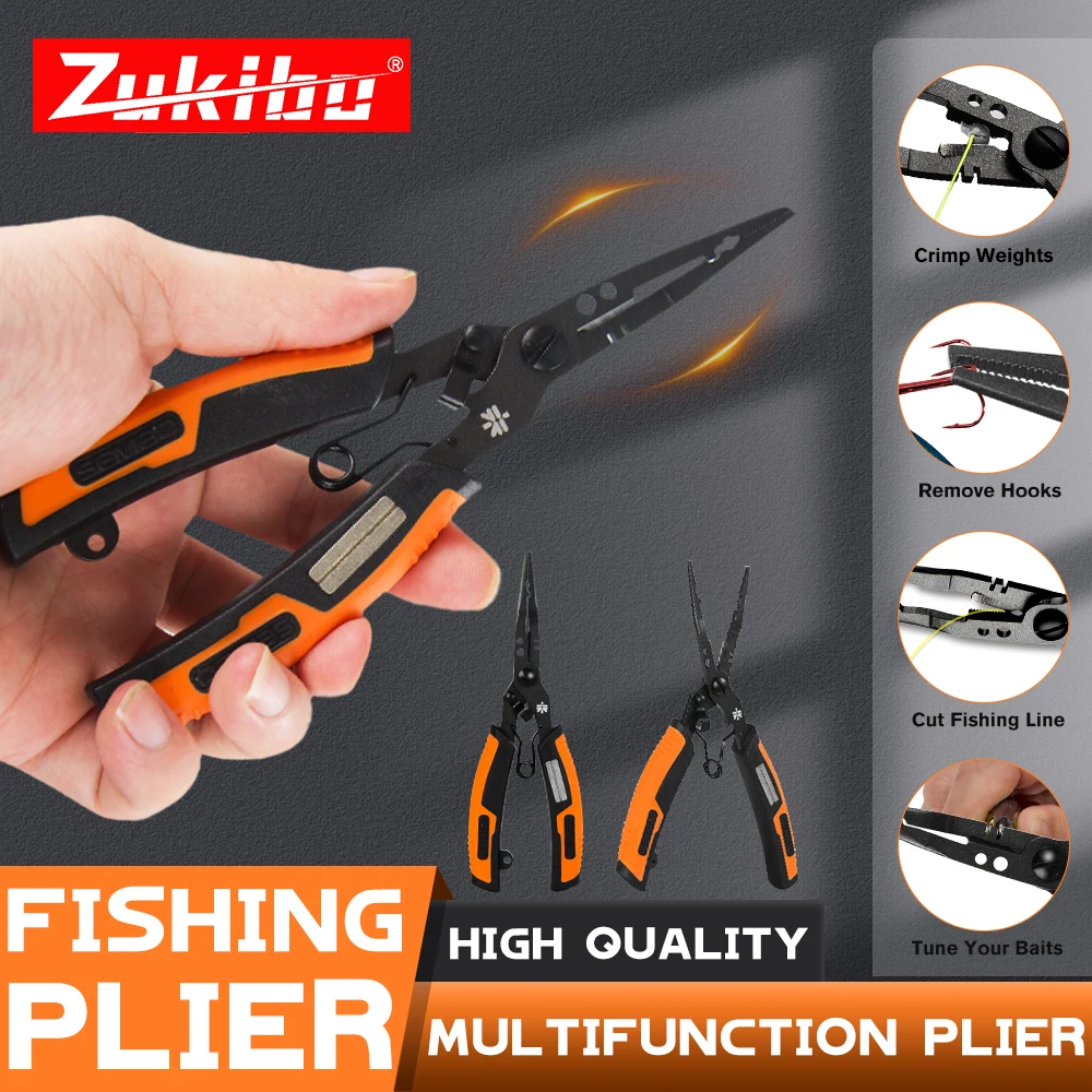 ZUKIBO New Multifunction Cutthroat fishing pliers Teflon Coating Fishing Split Ring Pliers,2CR13 Stainless Steel Fishing Tools