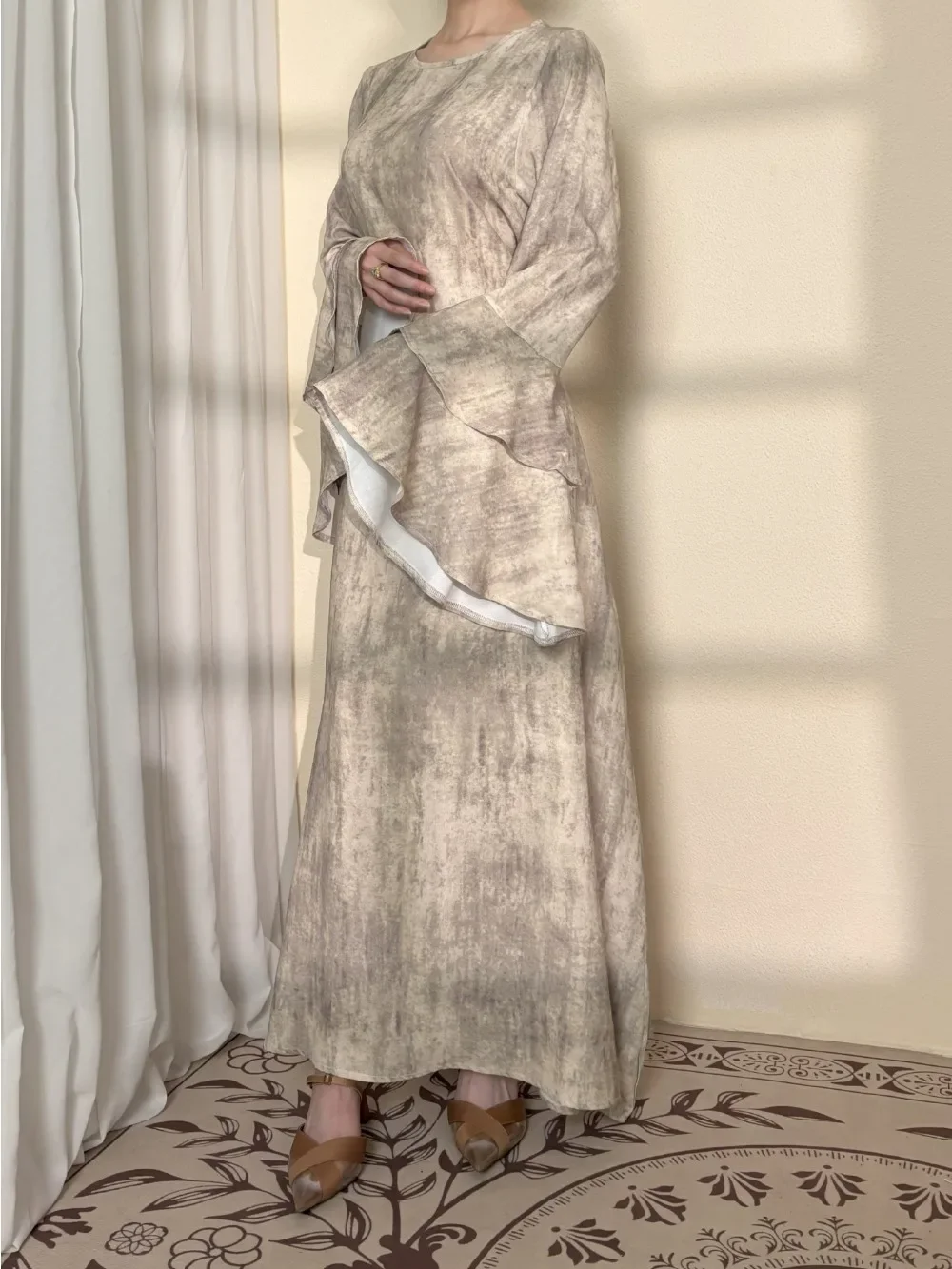 Eid vestido feminino muçulmano abaya manga dupla alargamento festa jalabiya ramadan vestidos longos bandagem vestidos largos árabe robe kaftan