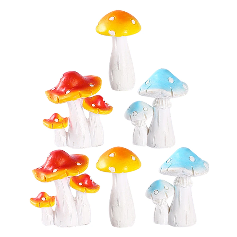 

6 Pcs Mini Mushroom Decor Ornaments Resin Bonsai Decoration Small Garden Adornment Moss Statue Realistic Colorful Birthday Gift