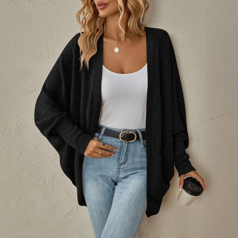 Knitted Coat Polyester Knitted Jacket Women’s Batwing Sleeve Sweater Cardigan Oversized Knit Coat Autumn Winter Open Front