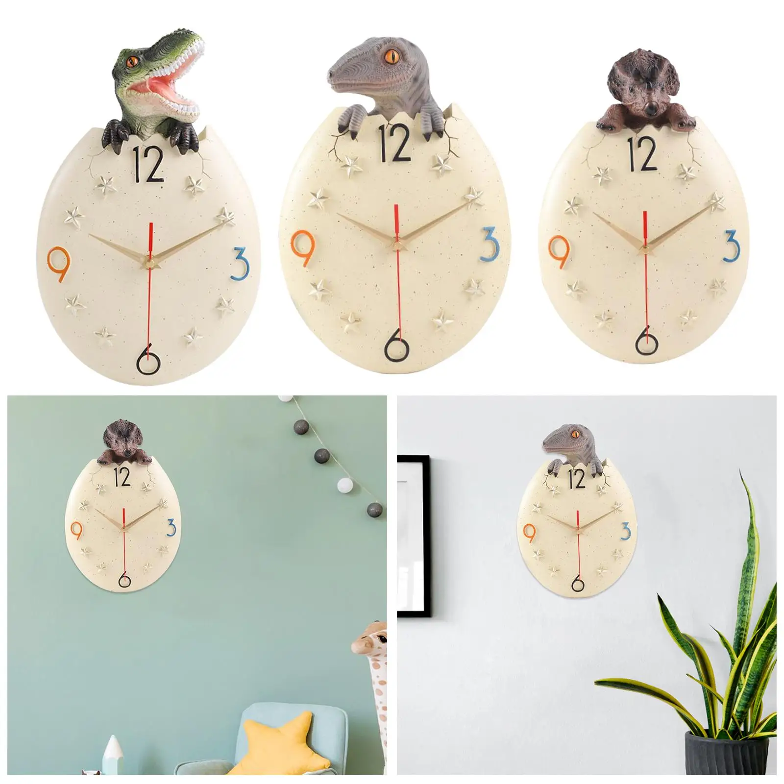 Silent Quiet Resin Animal Dinosaur Wall Clock Battery Operated Decor for Kids Room Bedroom School
