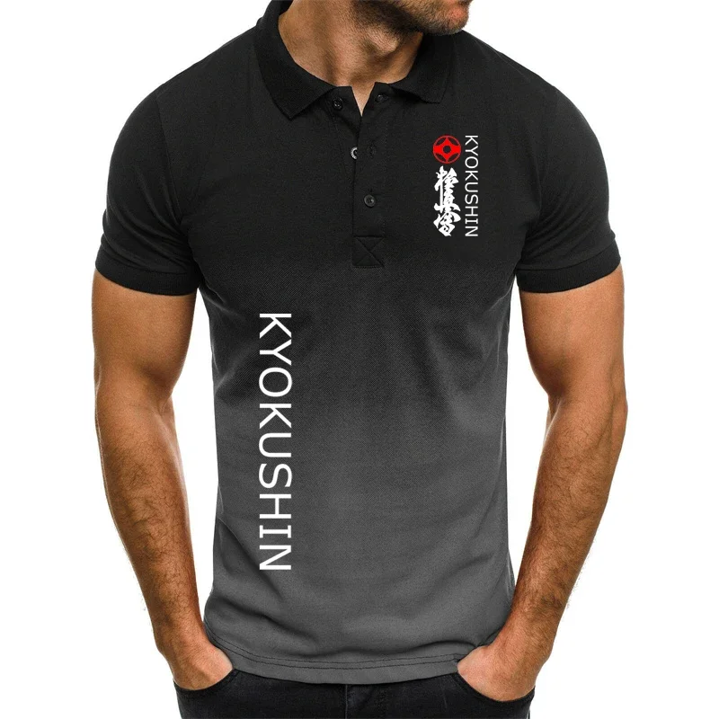 Camisa polo masculina 3D gradiente, moda masculina verão, impressão de karatê Kyokushin, tops de manga curta, nova marca de moda