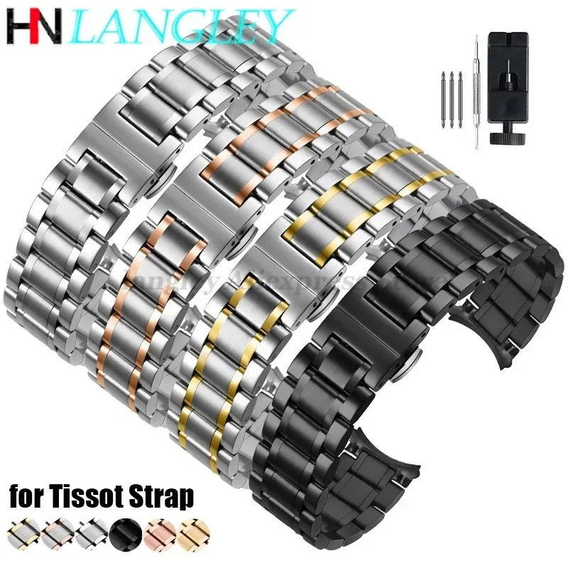 Curved End Solid Stainless Steel Universal Strap 12/13/14/15/16/17/18/19/20/21/22/23/24mm Watch Bands for Tissot Butterfly Clasp