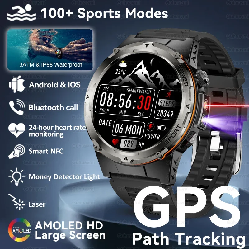 

2024 New For XIAOMI Military Smartwatch IP68 Waterproof outdoor Sports Fitness tracker health monitor BT call 365nm UV+ infrared