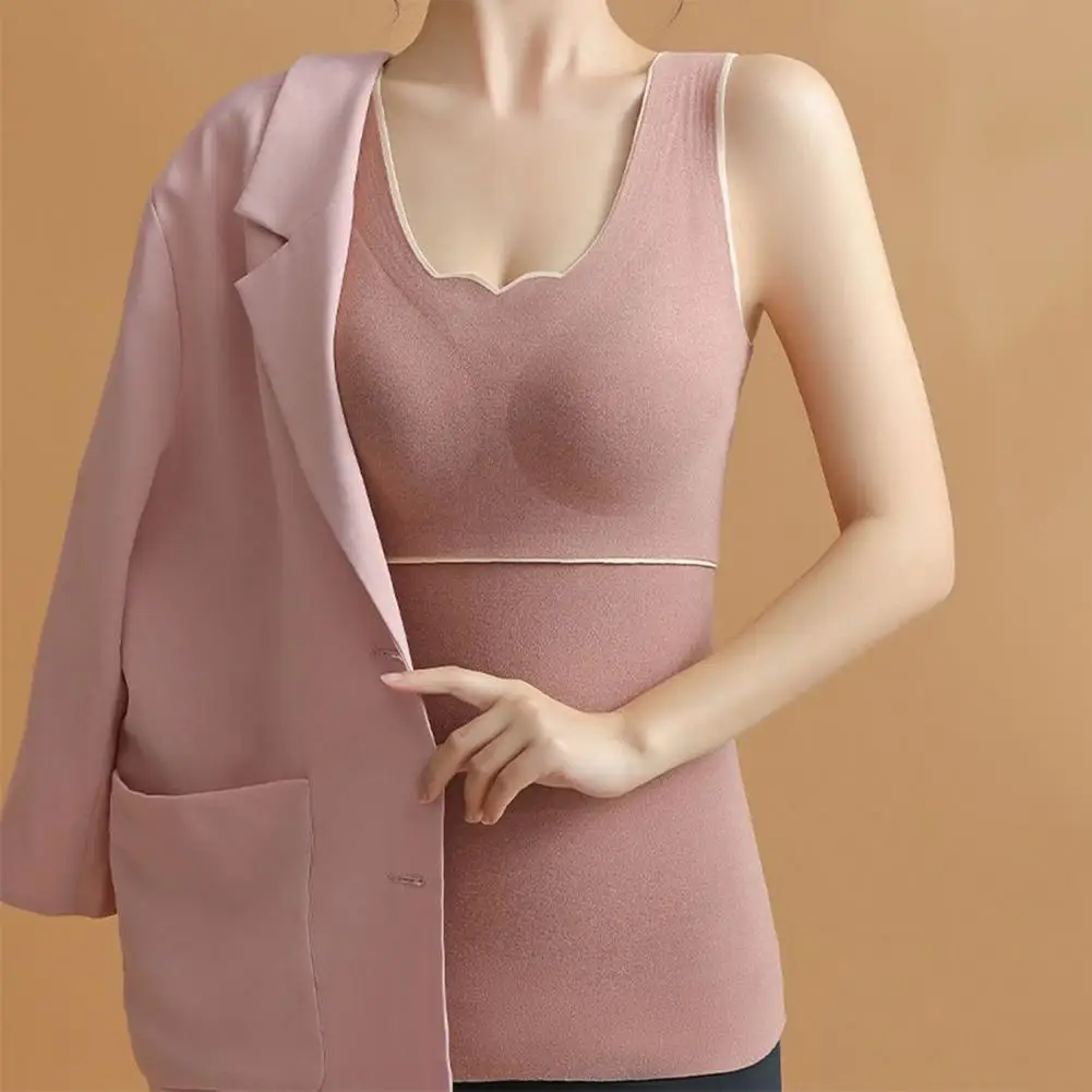 Women Autumn Winter Thermal Vest Thickened Plush Sleeveless V Neck Slim Fit Padded Pullover Elastic Bottoming Underwear Tank Top