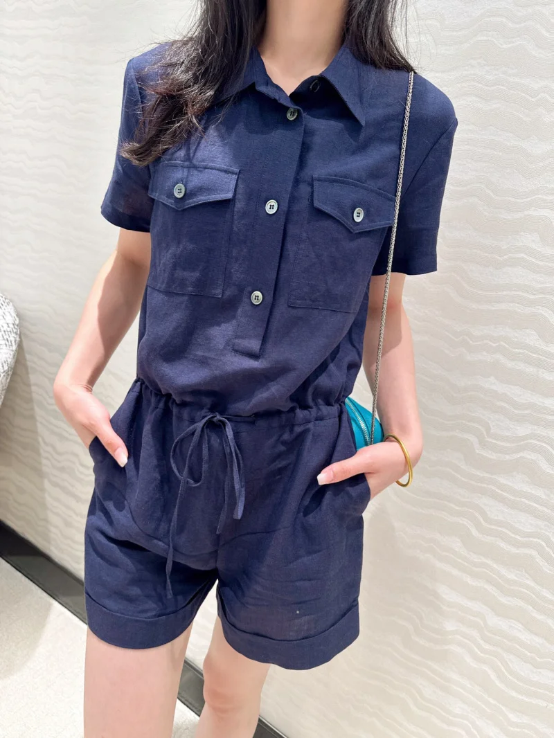 

Workwear style women's jumpsuit fashionable, sweet, age reducing, slim fitting, comfortable cotton and linen jumpsuit