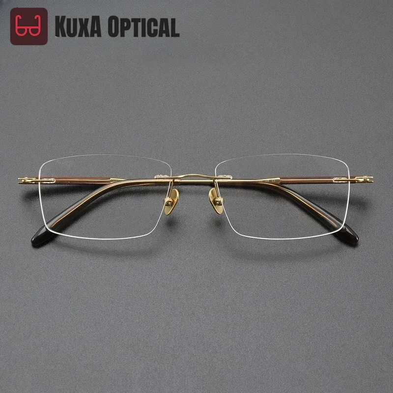 

KUXA Высококачественные мужские очки без оправы из чистого титана, красные Samdal, ультра легкие очки в оправе, элегантные оптические очки по рецепту