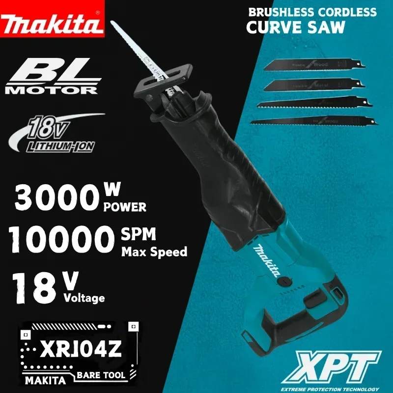 Makita Handheld 18V Reciprocating Saw Brushless Tool With 4 Blades For Wood Furniture Board Timber Plywood Cutting DIY Tool