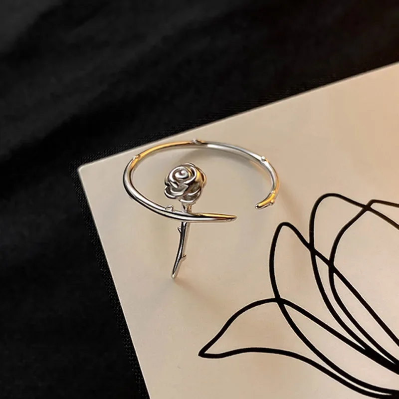 INS Rose Thorn Ring Female Special-Interest Design Simple Prince's Flowers Openings Index Finger Ring Gift for Girlfriend