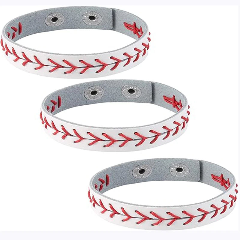 1 or 3 pcs Genuine Leather Baseball Bracelet Wristbands Baseball Gifts for Boy Men Women Girl Players Sports Team