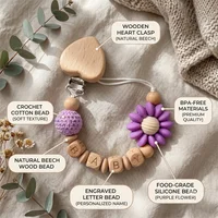 Attache-tétine personnalisée en silicone, support de dentition sans BPA, chaîne de sucette faite à la main avec nom personnalisé pour nouveau-né, cadeau de naissance 6