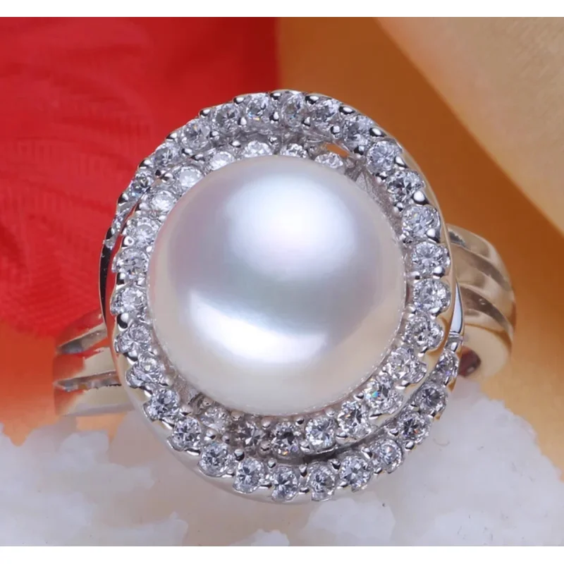

Authentic 11mm to 12mm natural freshwater pearl ring, black pearl ring, silver flawless