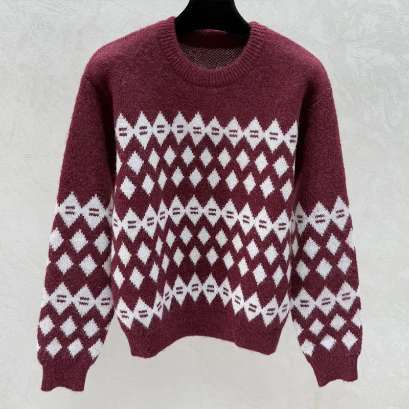 

High quality Three-dimensional flocking logo women's knitwear, geometric patterns pullover sweater 251221213