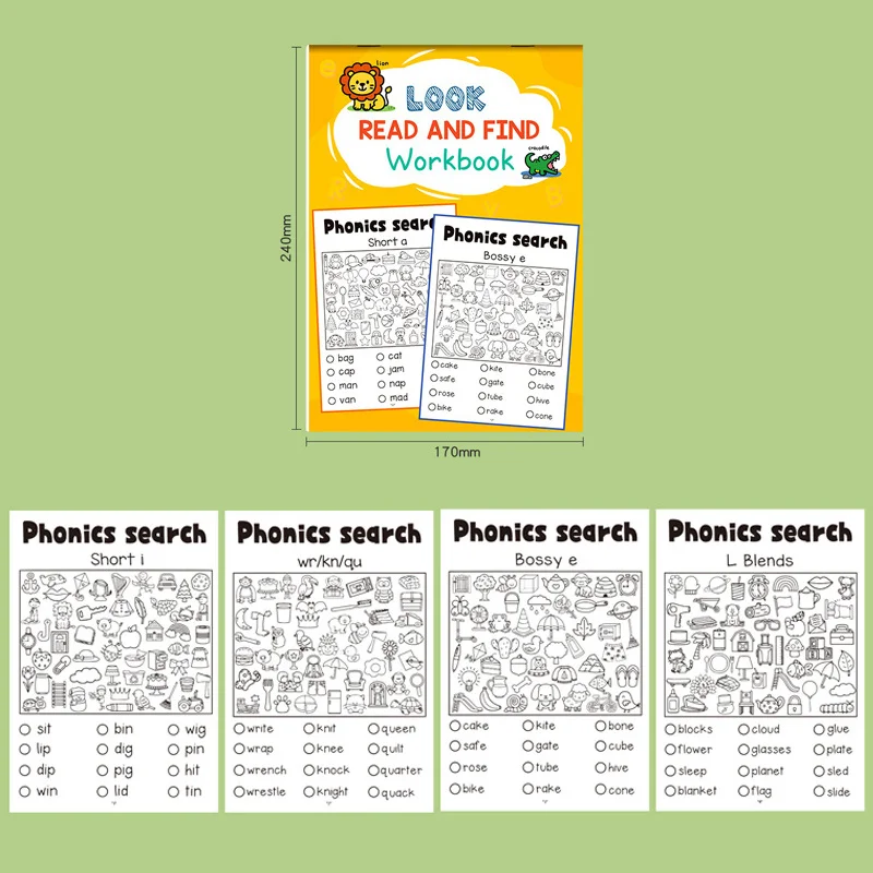 32 Pages, Natural Phonics Drawing Book, Children's English Letter Exercise Book, Word Search Coloring Game Fun Interactive