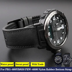24mm Nylon Rubber Bottom Watchband For Casio PROTREK PRG-650 PRG-600YB PRW-6600 Canvas Silicone Watch Band Outdoor Sports Strap