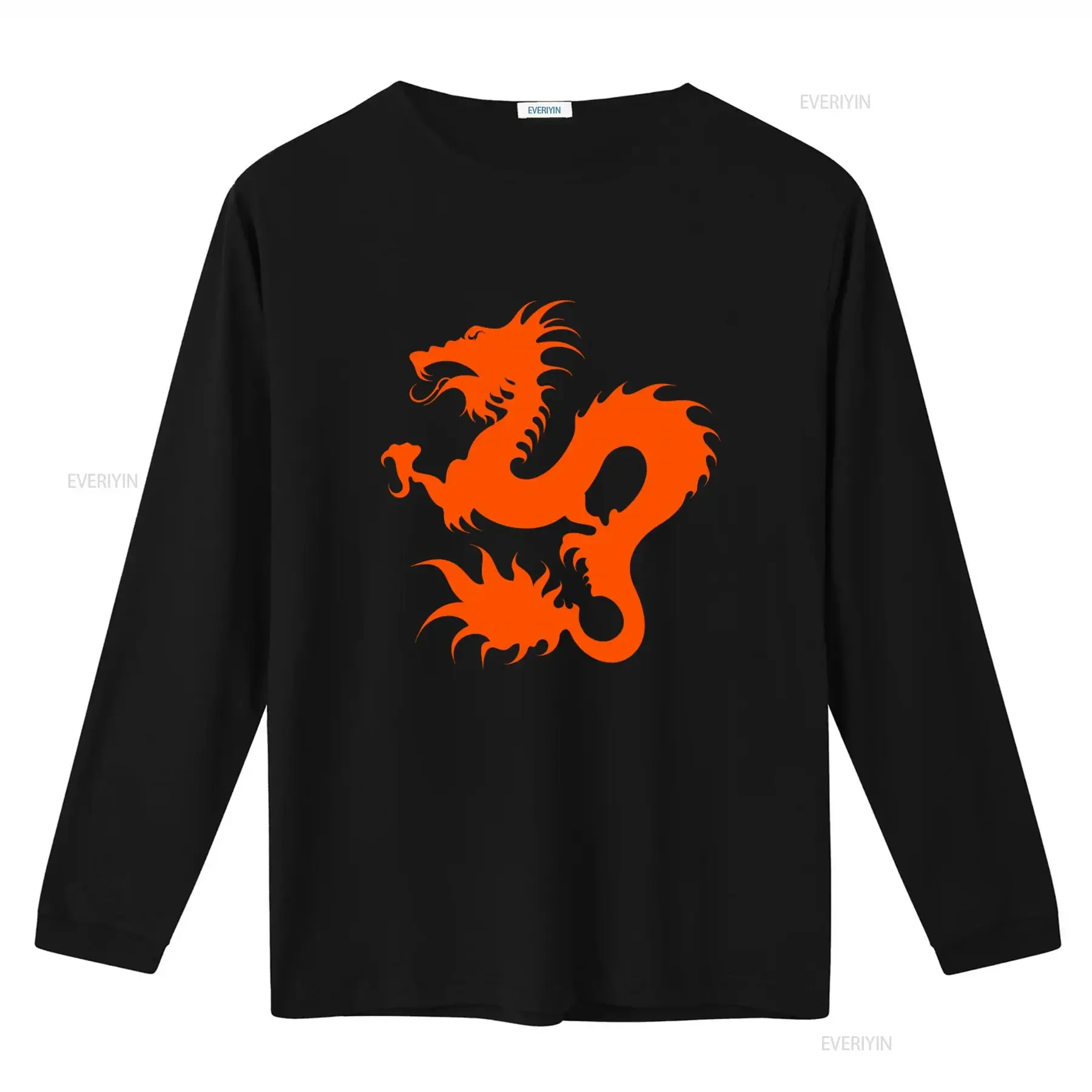 Orange Dragon Print Heavy Cotton T shirt for US Market vintage Washed graphic designer clothes Unisex Stretched Comfortable