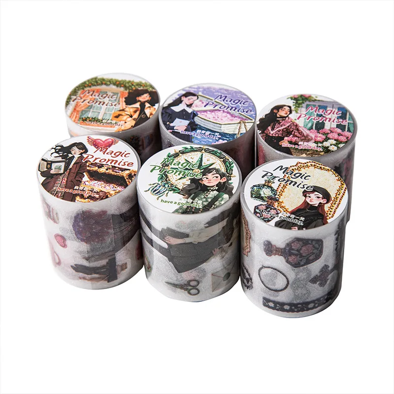 1Roll/2Roll Whimsical PET Sticker Collection for Girls Enchanted Pact Series in 6 Elegant Vintage Designs