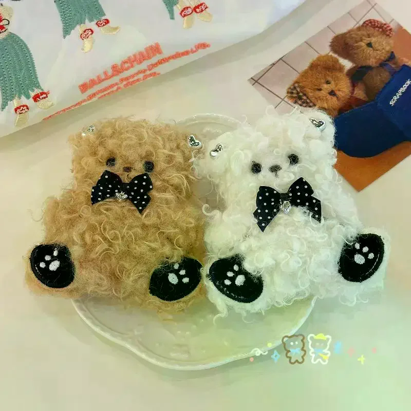 /GJ/Curly Plush Bear Keychain Cartoon Soft Stuffed Doll Pendant Backpack Handbag Hanging Decoration Couple Keyring Gifts Kawaii