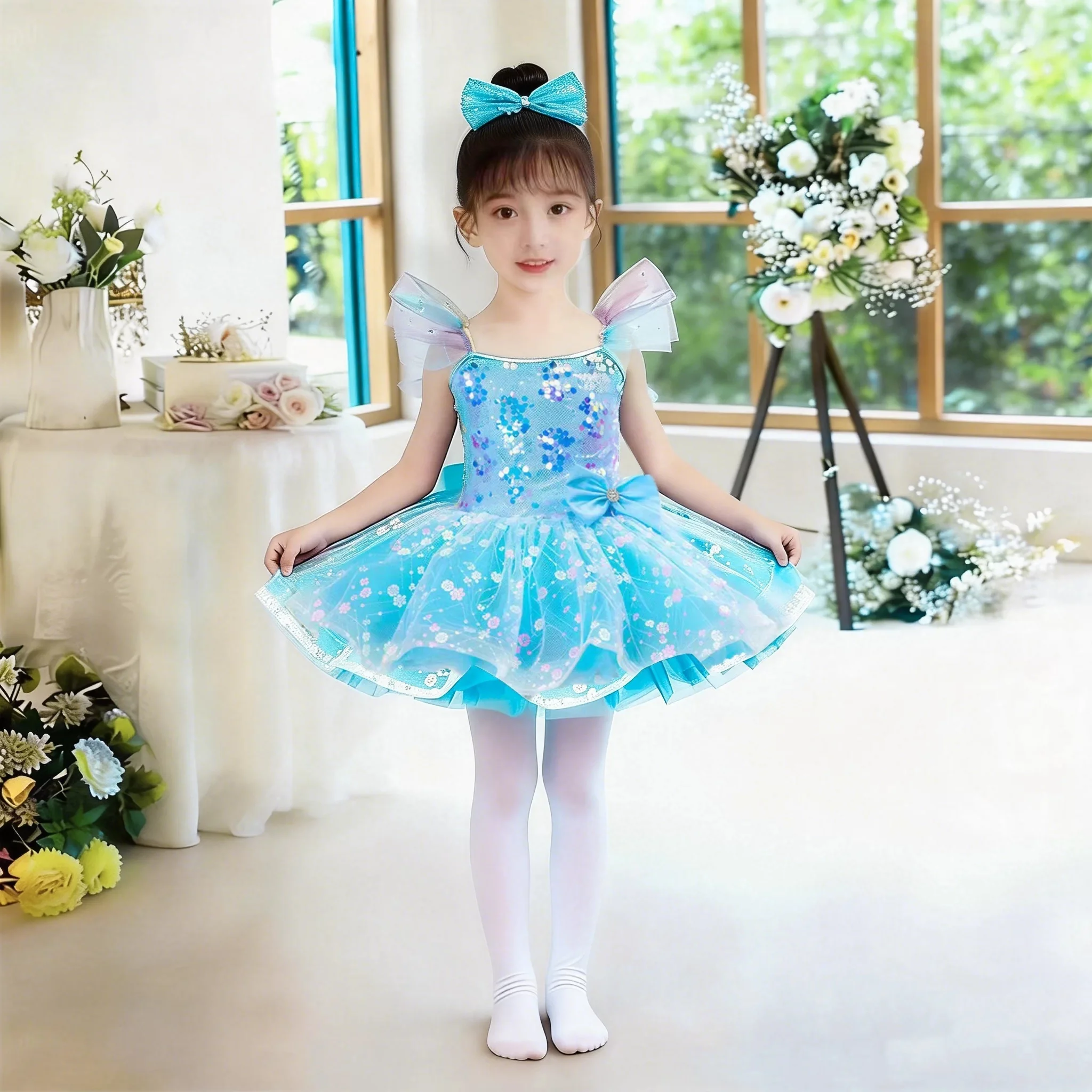 Stage Wear Festival Celebration Modern Dance Dress for Girls Sequin Lyrical Contemporary Freestyle Dance Costume Girls - view 4