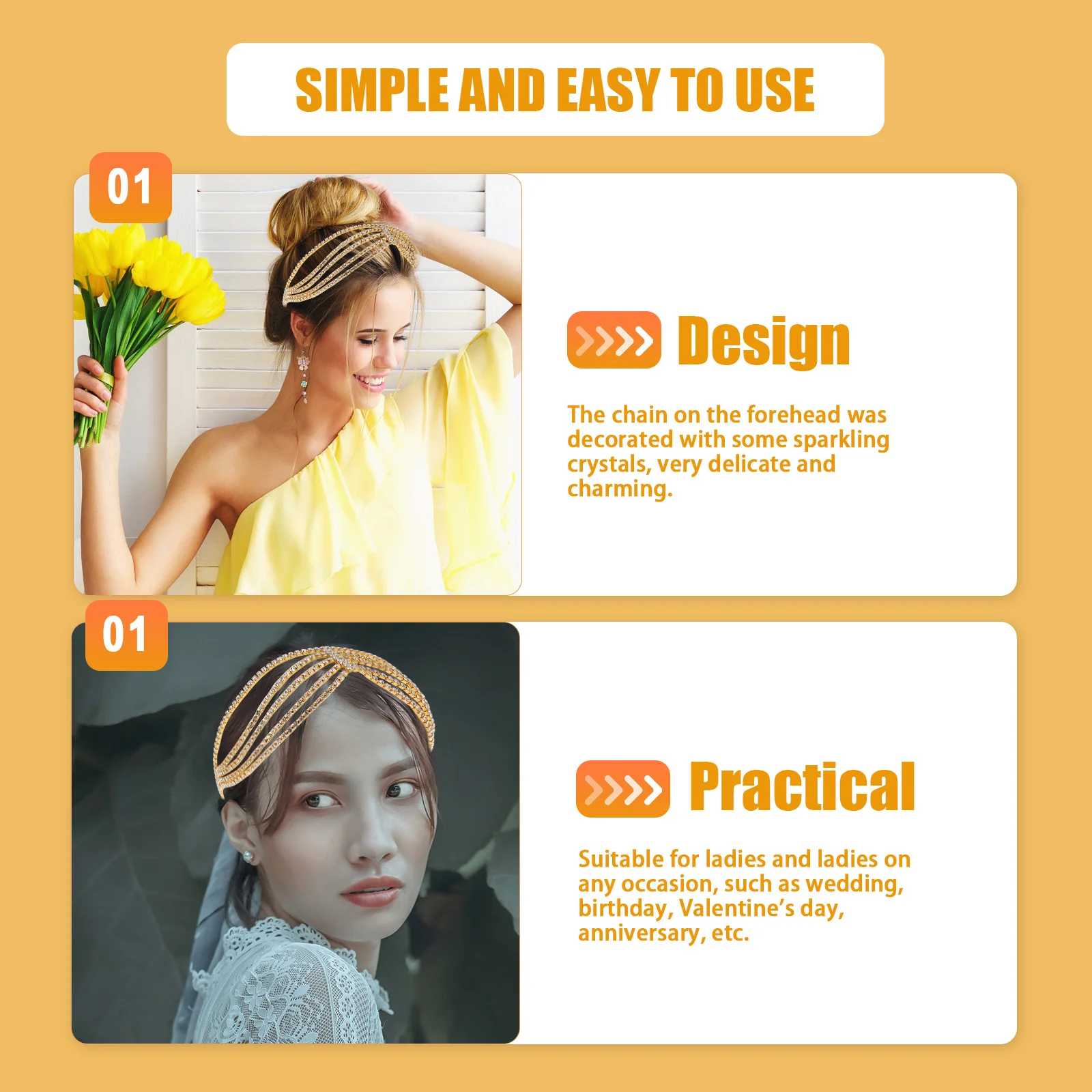 

Свадебная цепочка на голову со стразами, головной убор невесты, декоративные свадебные украшения, блестящая элегантность, повседневное ношение, праздничный подарок