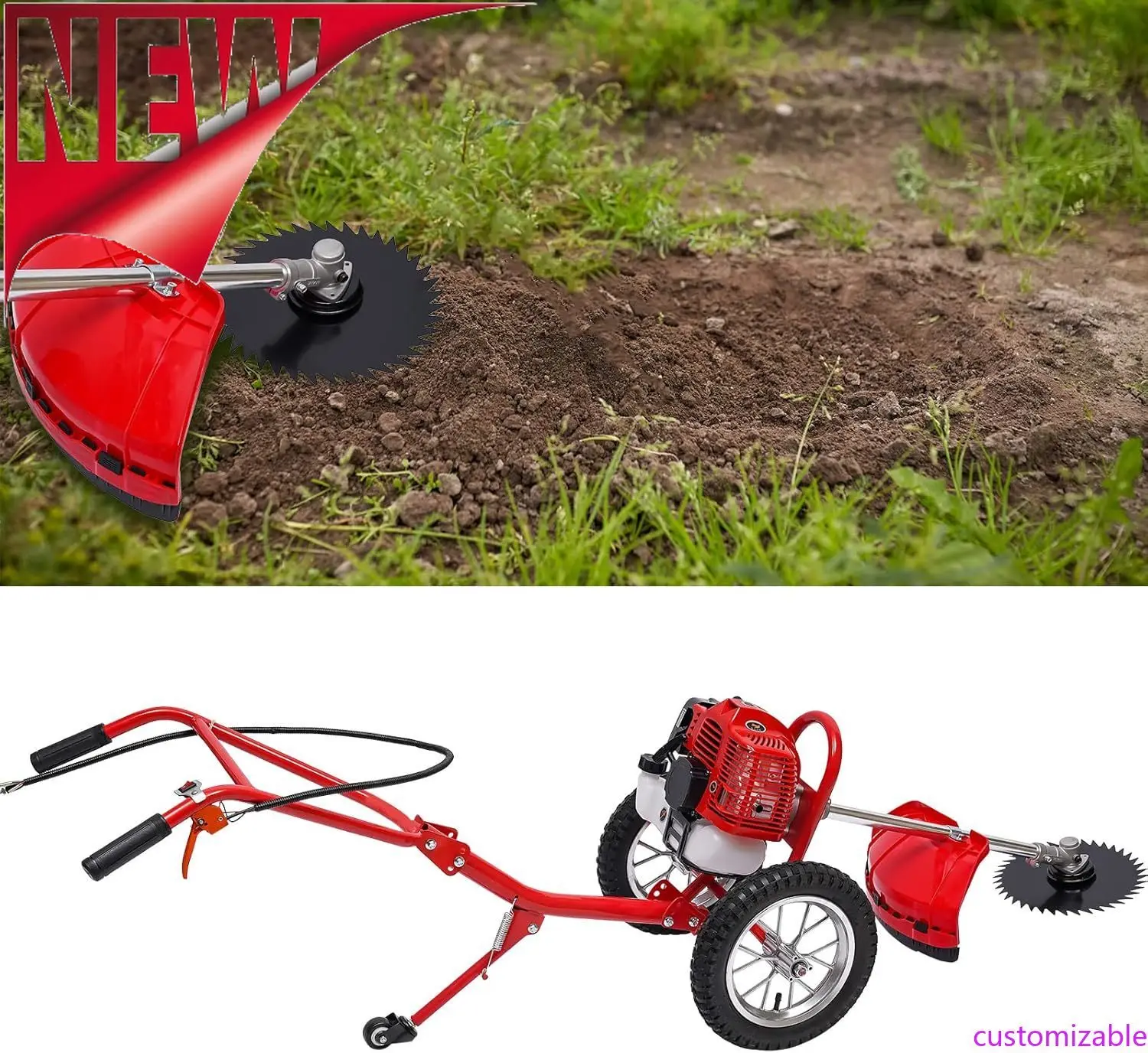 

Customizable 49CC 2-Stroke Gas Powered Hand Push Lawn Mower, Cutter Push Mower Weeding Machine Single-Cylinder Air-Cooled