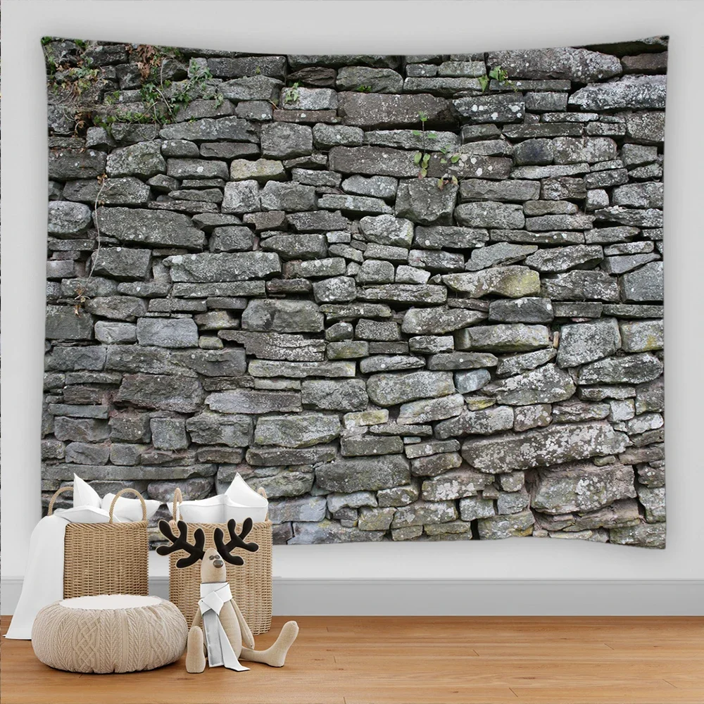 Vintage Stone Grey Rock Brick Wall Tapestry Hippie Boho Home Room Decor Aesthetic European Wall Hanging Cloth Tapestries Tapiz