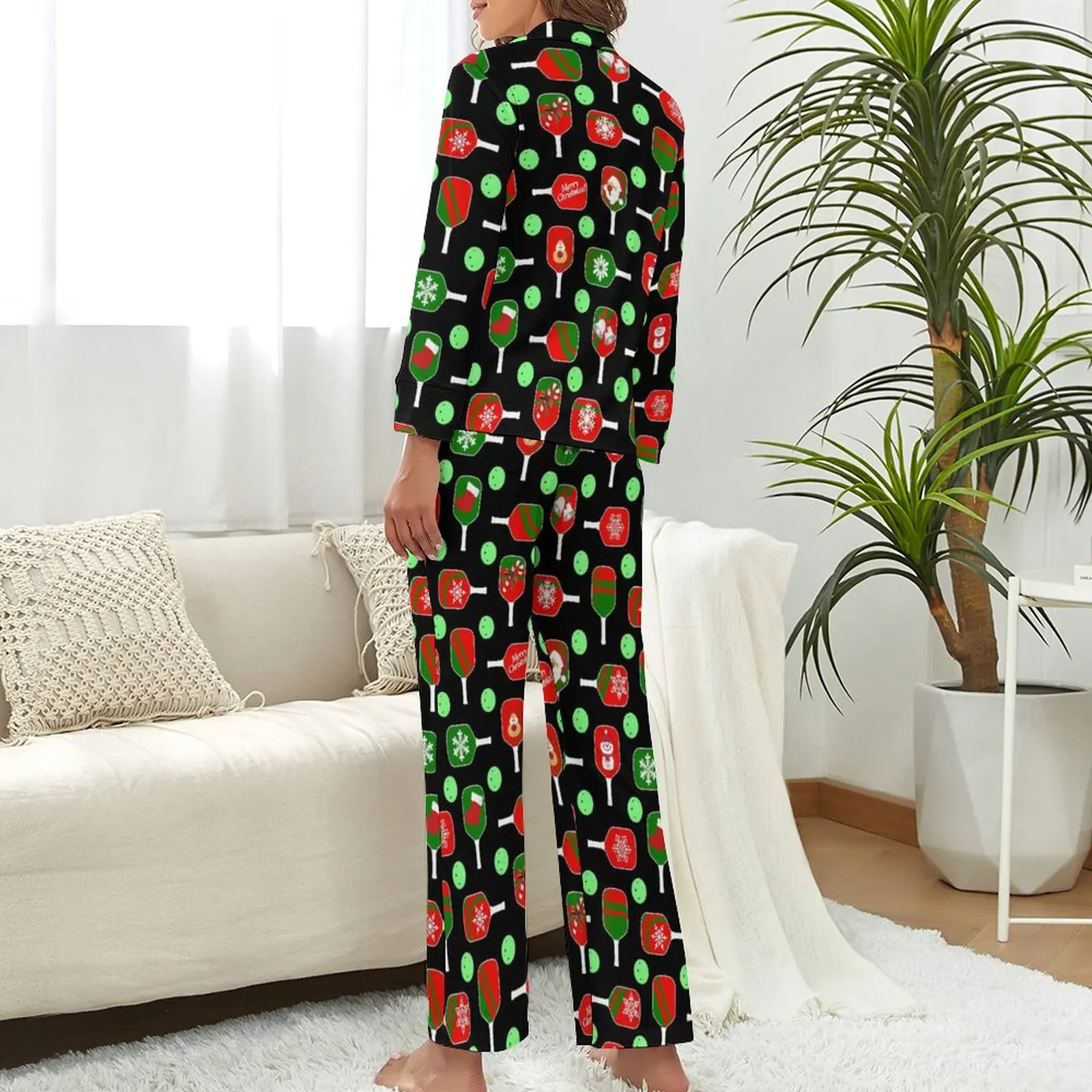 Paddles Ball Pajamas Christmas Pickleball Long Sleeve Soft Pajama Sets 2 Pieces Leisure Daily Printed Sleepwear Birthday Gift