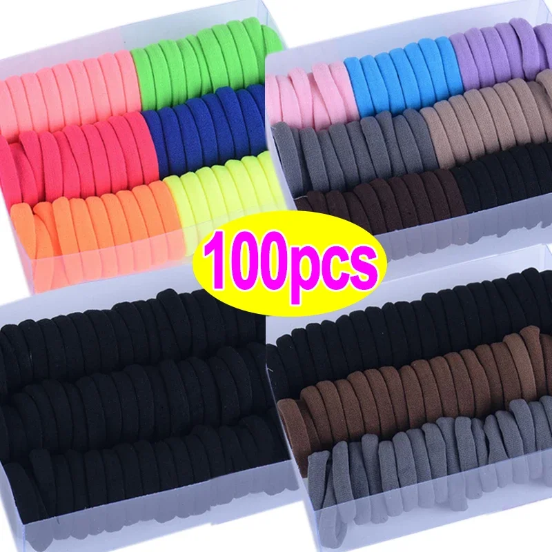 50/100Pcs Girls Solid Color Rubber Band Ponytail Holder Gum Headwear Elastic Hair Bands Korean Girl Hair Accessories Ornaments