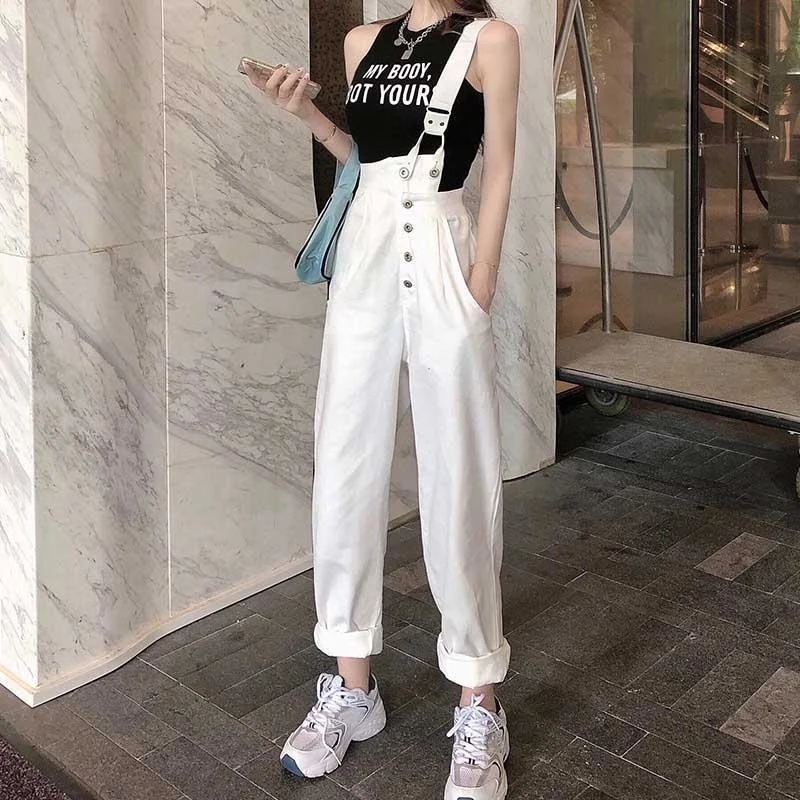 Korean Fashion High Waist Denim Strap Jumpsuits Pants For Women New Loose Fashion Versatile Casual Rompers