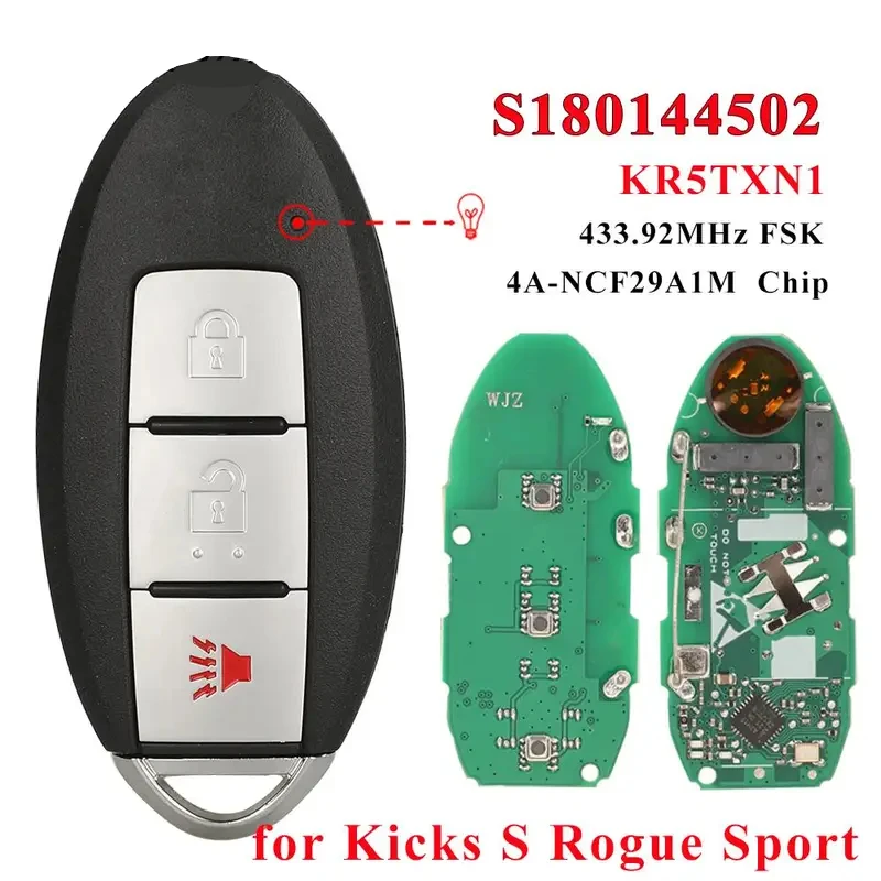 S 180144502 Chave de carro inteligente para Nissan Kicks S Rogue Sport 2018 2019 Proximidade Fob 433Mhz Chip 4A 285E3-5RA0A KR5TXN1