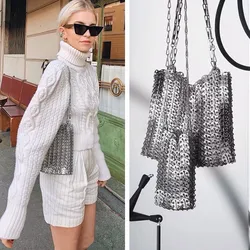 Bolsos de lujo para mujer, bolso tejido con cadena de lentejuelas de Metal de diseñador, bolsos de noche huecos, bolso de mano para mujer, bolso de hombro para viaje y vacaciones