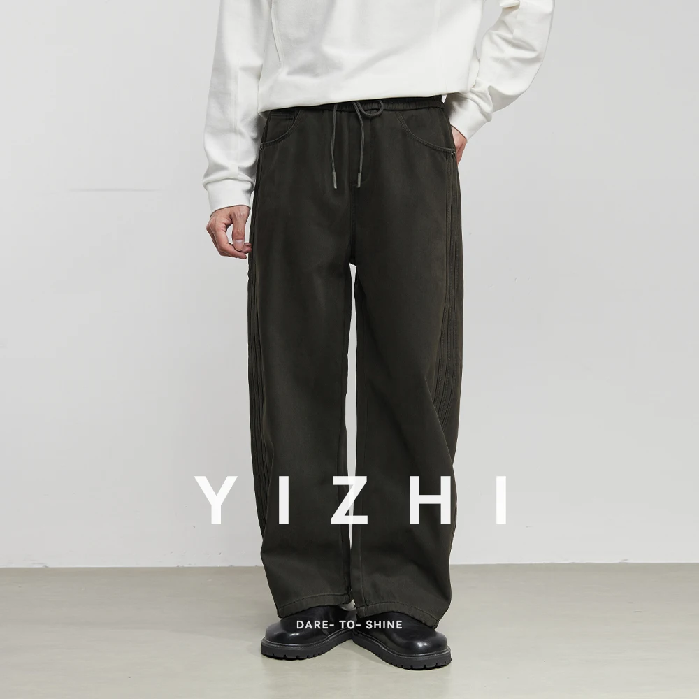 

Модные тяжелые утолщенные повседневные брюки на флисовой подкладке, зима 2029, новые мужские свободные прямые широкие брюки в стиле ретро в стиле ретро