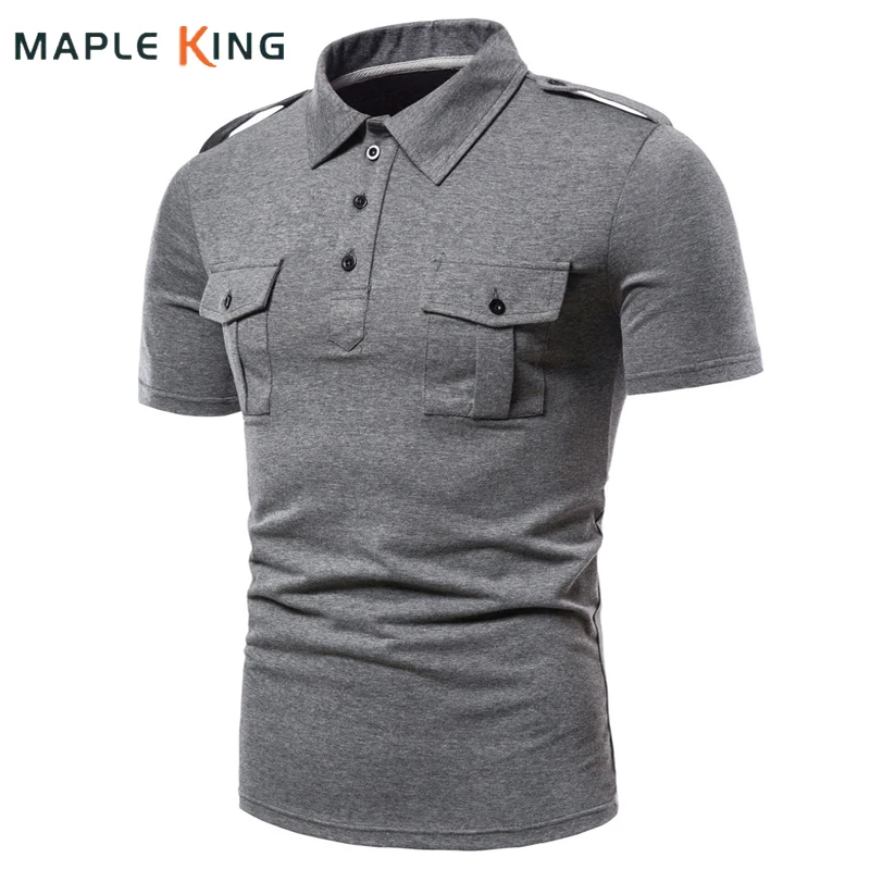 Polos Para Hombre Men New Brand Casual Solid Color Double Pocket Polo Homme Cargo Combat Training Polo Shirt For Men Summer Tops