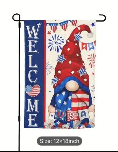 Patriotic-July  4th Gnomes Welcome Double Sided Garden Flag 12x18-100% Polyester