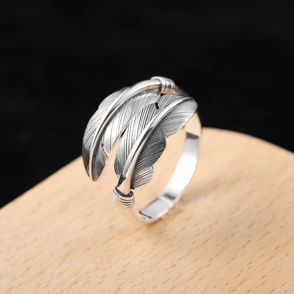 

Feather Rings 100% Real 925 Sterling Silver Fine Jewelry For Women And Men Vintage Japan Goros Takahashi Thailand Hiphop Style