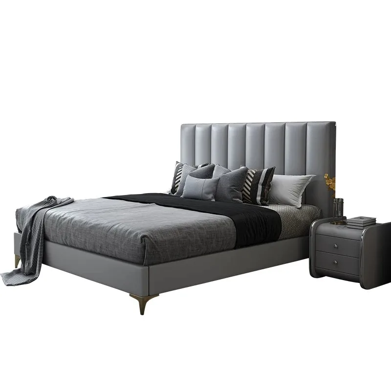xx-High-Density Soft Leather Padded Large Master Bed, Nordic Modern Minimalist Pine Storage Furniture, Robot Vacuum Accessible*