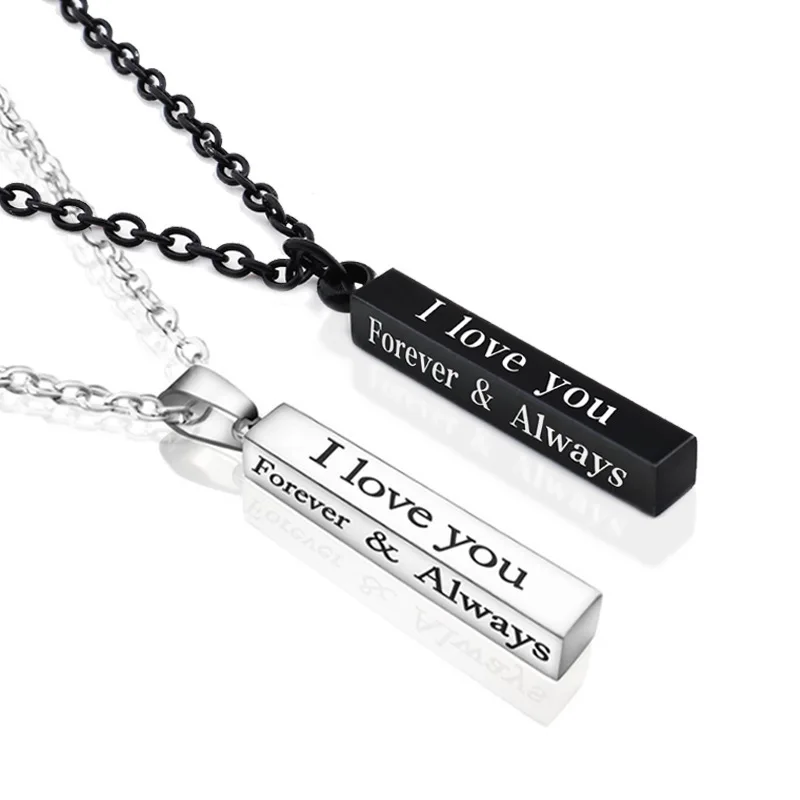 2023 New Hot Classic Rectangle Geometry Pendant Necklace For Men I LOVE YOU Letter Stainless Steel Chain Necklace Lover Jewelry