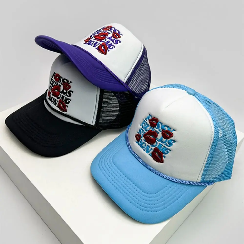 

Fashion Letter Embroidery Letters Lip Baseball Cotton American Style Truck Caps Sun Cap Sunscreen Hat Sunshade Cap Girl