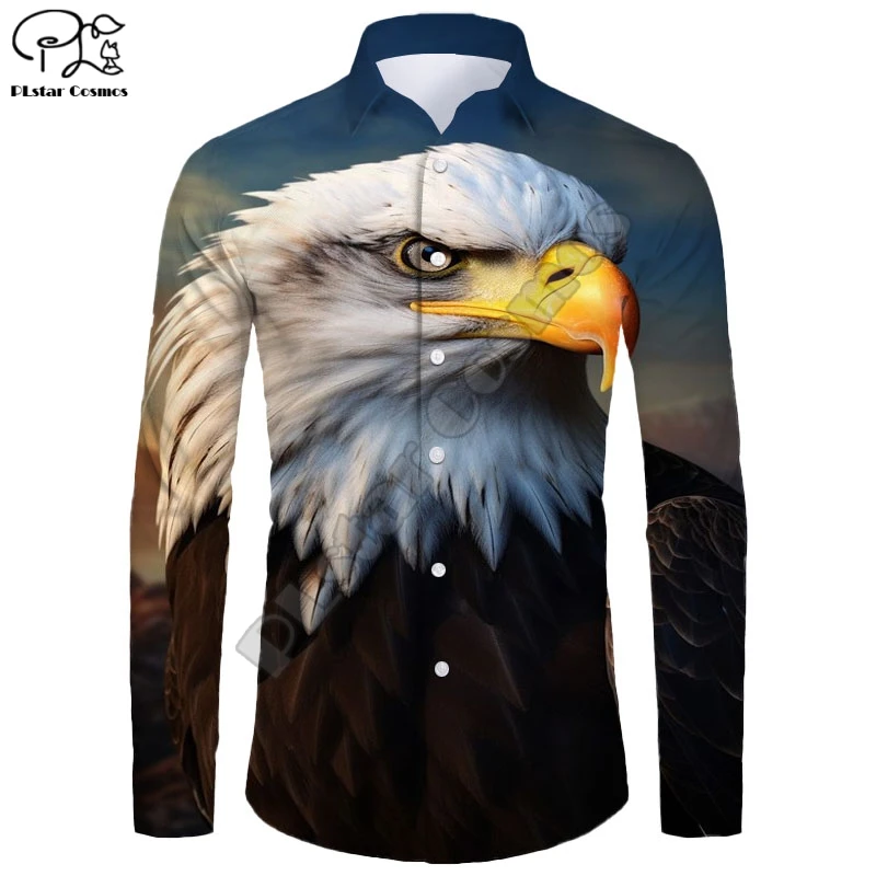 New Hawaiian Shirt 3D Printing Owl and Eagle Series Long Sleeve Shirt Casual Unisex Shirt