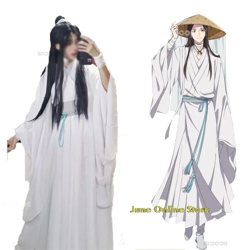 Xie Lian Cosplay Costume Wigs Tian Guan Ci Fu TGCF Xielian Hat Unisex Roleplay White Han Fu Anime Fiction Outfit Heaven Official