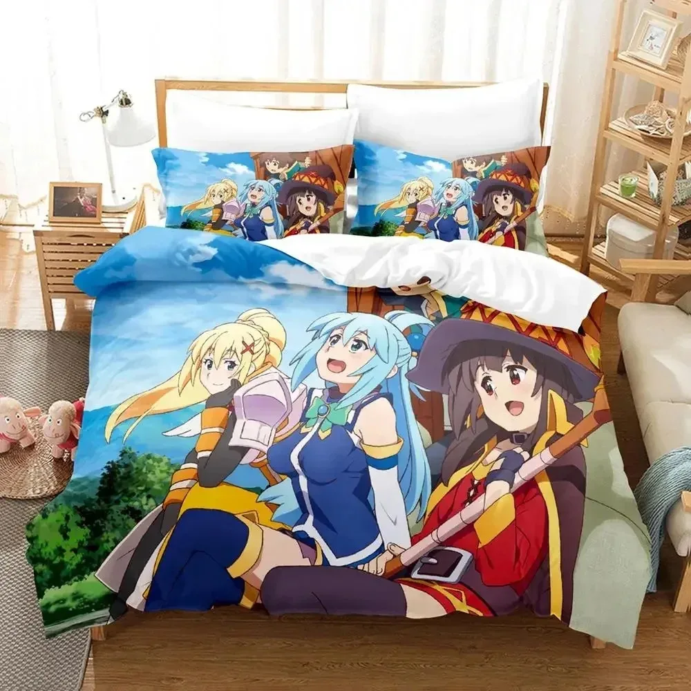 Anime KonoSuba Bedding Set Boys Girls Twin Queen Size Duvet Cover Pillowcase Bed Kids Adult Fashion Home Textileextile