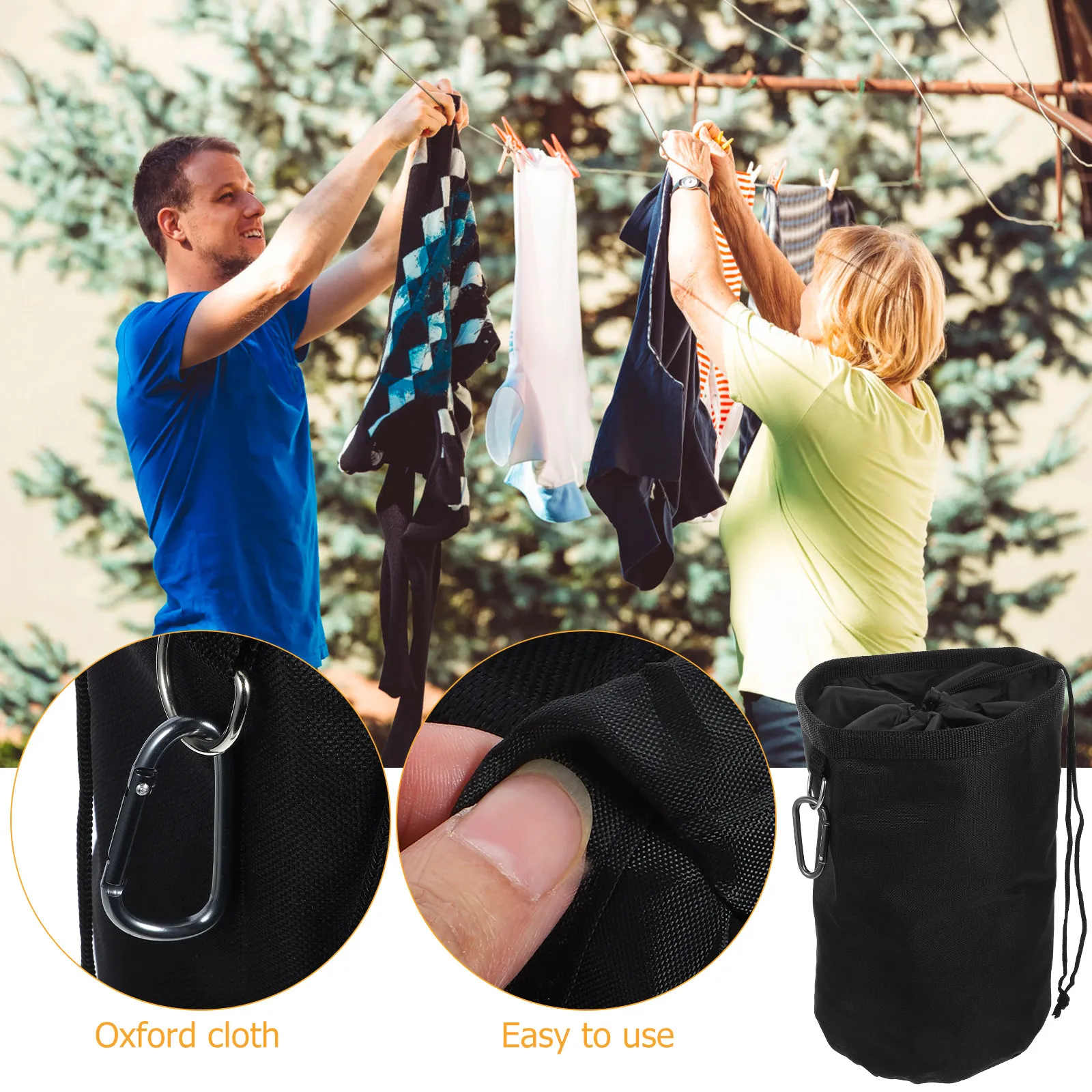 Clothespin Bag Oxford Cloth Heavy Duty Hanging Storage Organizer with Sturdy Hook Drawstring Closure for Laundry Camping Hiking