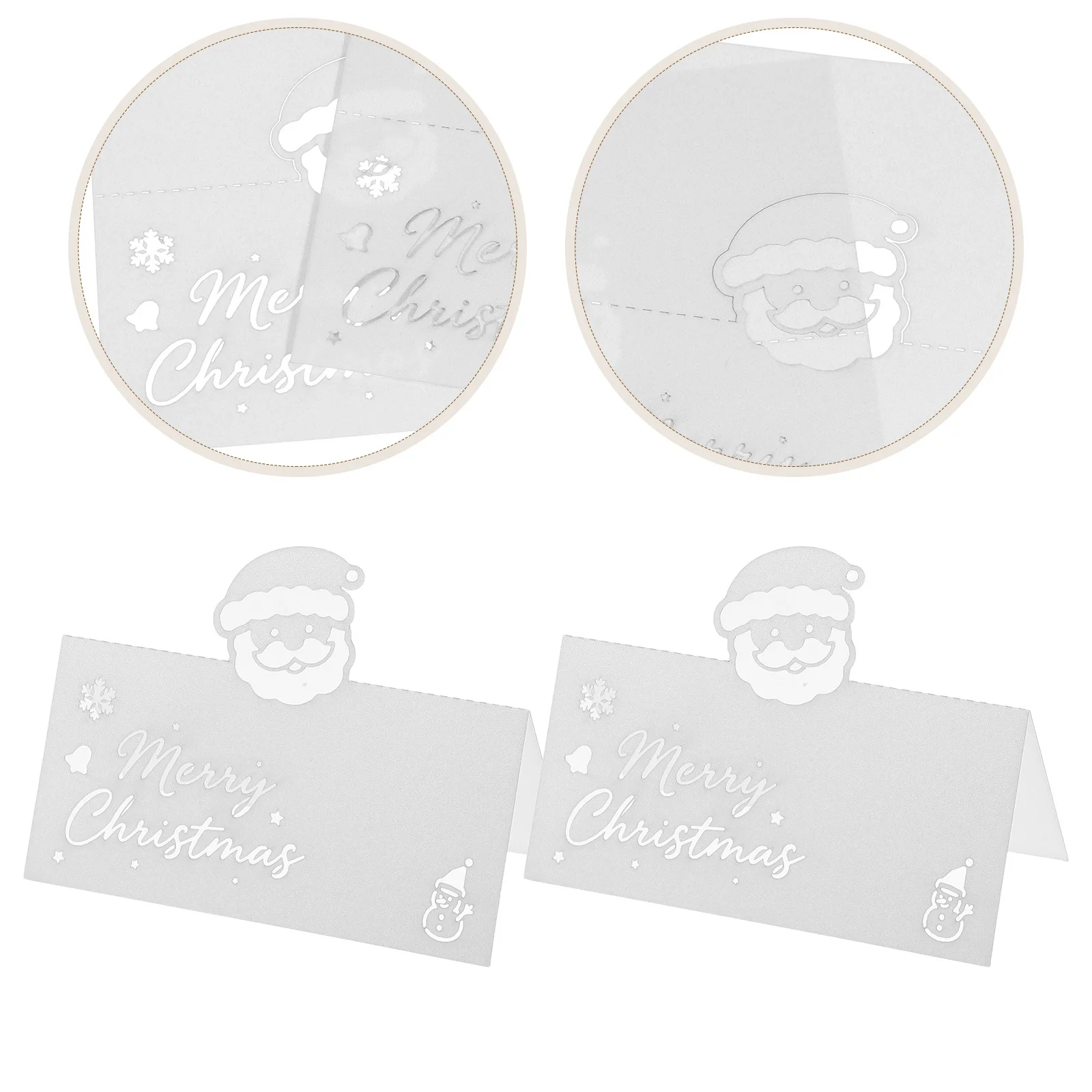 

50Pcs Christmas Place Cards Hollow Santa Cutout Blank White Seating Cards Table Tent for Wedding Table Setting Party