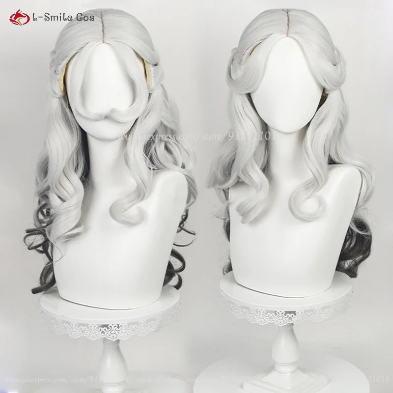 Game  Cos Ada Mesmer Cosplay Wig  66cm Gray Gradient Black Curly Women Anime Wig Heat Resistant Synthetic Hair+Wig Cap